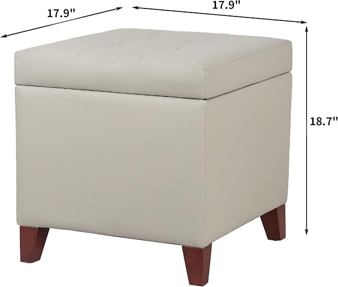 Adeco 18" PU Storage Ottoman, Upholstered Square Faux Leather Foot Rest - Image 3