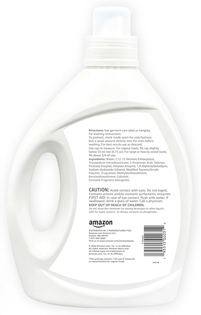 Amazon Basics Concentrated Liquid Laundry Detergent, Clean Linen, 110 loads - Image 2