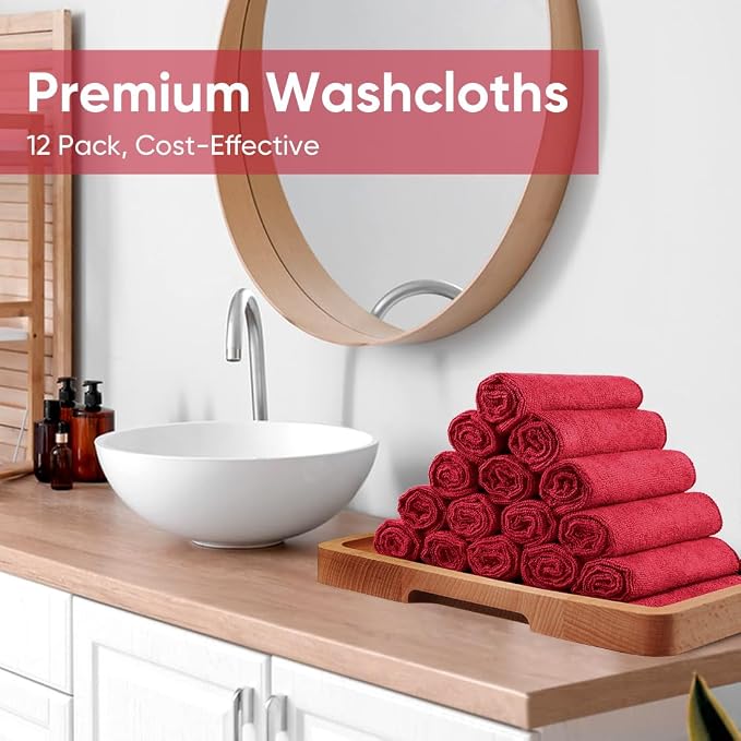 HOMEXCEL Red Microfiber Washcloths 12 Pack, Highly Absorbent and Soft Face Towel - Image 7