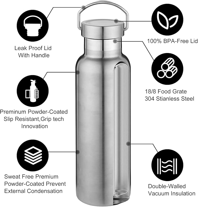 Neihepal 20 oz Insulated Water Bottles Bulk 4 Pack, Stainless Steel Double Wall - Image 3