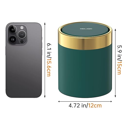 Mini Trash Can with Lid, Desktop Small Trash Can Recycling Bin Cute Metal - Image 5