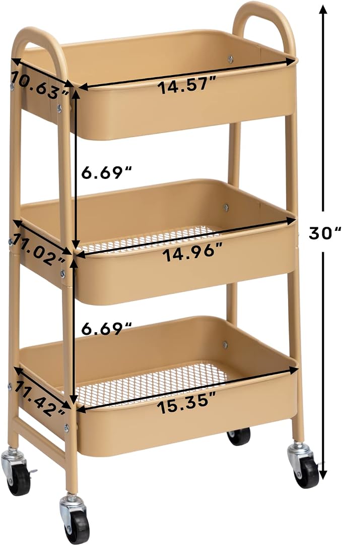 AGTEK Makeup Cart, Movable Rolling Organizer Cart, 3 Tier Metal Utility Cart - Image 8
