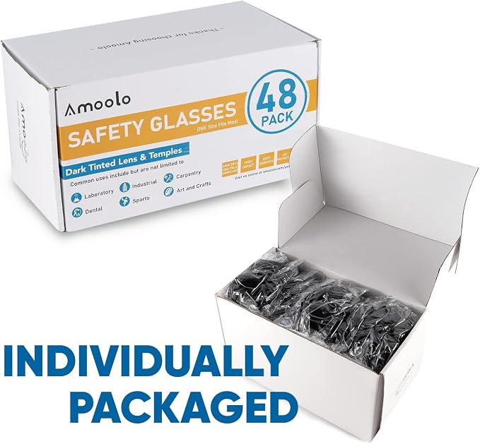 amoolo Tinted Safety Glasses Bulk of 24, Protective Safety Sunglasses, Dark - Image 7