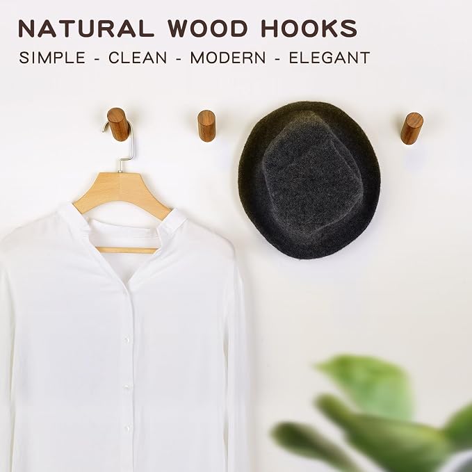 Wooden Wall Hooks, 2 Pack Coat Hooks Wall Mount, Natural Wood Hooks Coat Rack - Image 2