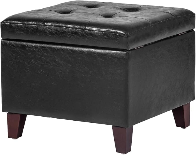 Adeco Storage Ottoman Foot Rest Stool, Leather Ottoman Footstool by Adeco