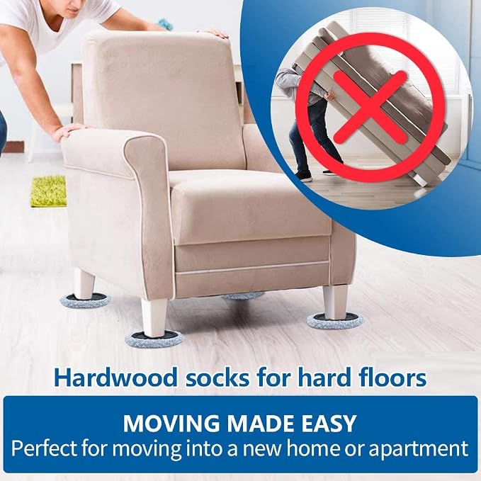 Furniture Sliders, 4 Pack 3 1/2" Moving Pads and 4 Hardwood Socks, Slide - Image 4