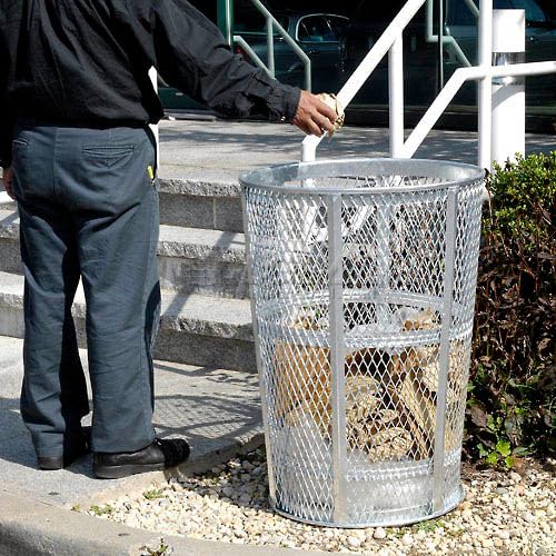 Global Industrial 48 Gallon Outdoor Metal Trash Container, Galvanized - Image 6