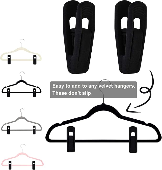 Black Velvet Hangers Clips 20 PCS, Non-Slip Velvet Clips - Image 3