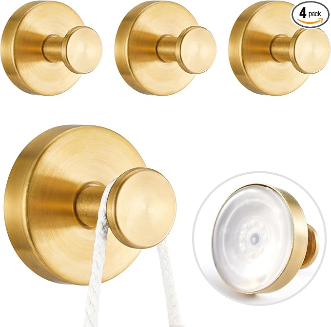 4 PCS Suction Cup Hooks for Shower, Stainless Steel No Drill Suction Towel Hooks by Pierpel