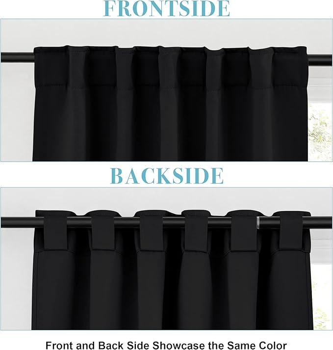 RYB HOME Short Black Curtains for Bedroom, W42 x L36 inch, 2 Panels - Image 2
