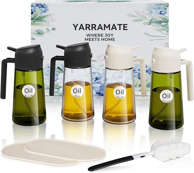 YARRAMATE 4Pcs 16oz/470ml Glass Olive Oil Sprayer Set by YARRAMATE