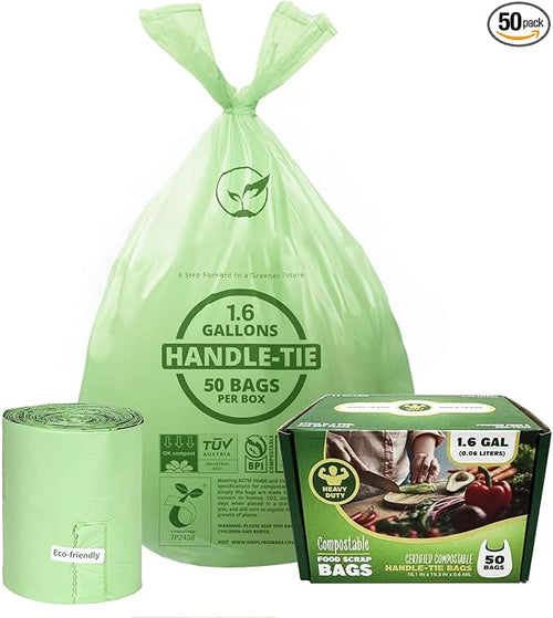 1.6 Gallon Compostable Trash Bags Drawstring, Heavy Duty Extra Thick 0.6 Mil by Lokingrise
