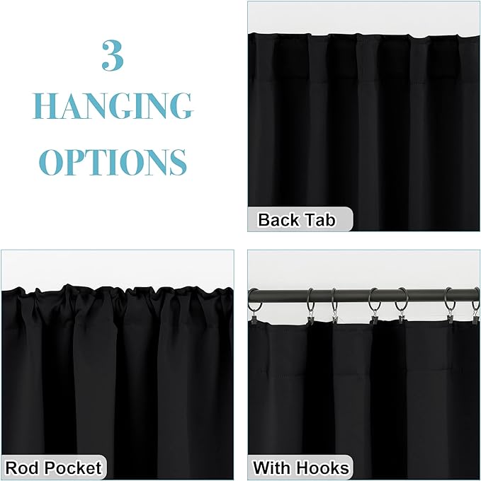 RYB HOME Short Black Curtains for Bedroom, W42 x L63 inch, 2 Panels - Image 6