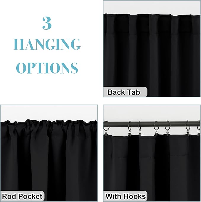 RYB HOME Short Black Curtains for Bedroom, W42 x L36 inch, 2 Panels - Image 6