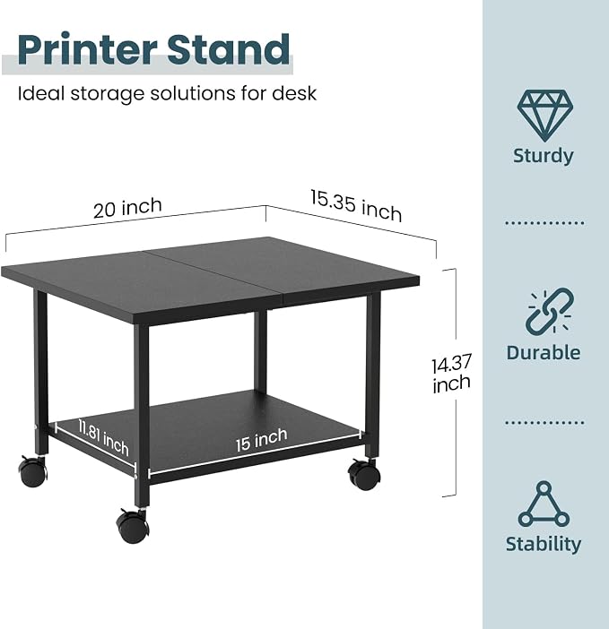 Printer Stand with Storage Under Desk Shelf, Desktop Printer Stand Organizer - Image 2