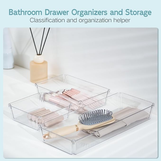 9 Pack Large Clear Plastic Drawer Organizer Trays, Desk Drawer Organizers and - Image 8