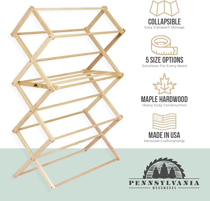 Pennsylvania Woodworks Clothes Drying Rack: Solid Maple Hard Wood Laundry Rack - Image 6
