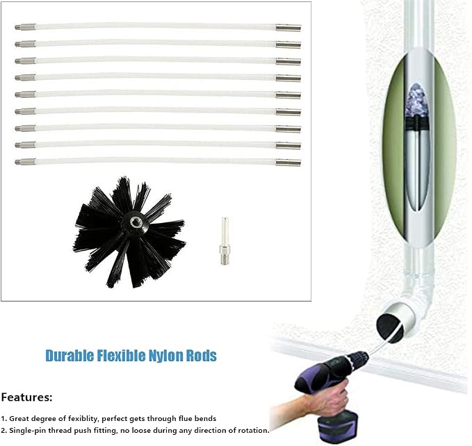 12 Feet Stove Pipe Clean Brush Extension Rods Flexible Fireplace Chimney Brush - Image 3