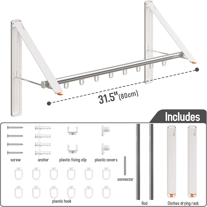 Clothes Drying Rack Retractable, Wall Mounted Clothes Hanger Rack - Image 5