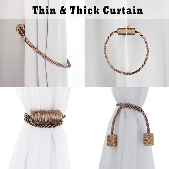 6 Pack Khaki Strong Magnetic Curtain Tiebacks Outdoor Elegant Decorative Tie - Image 5