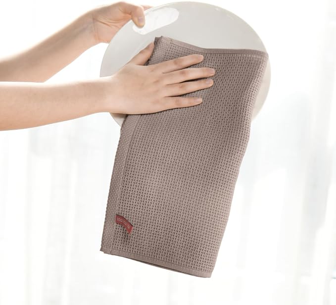 Artoid Mode 100% Cotton Beige Brown Dark Grey Waffle Weave Kitchen Dish Cloths - Image 3