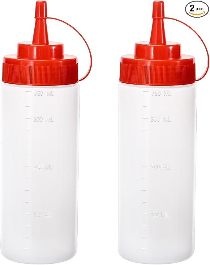Squirt Bottles for Sauces Ketchup Bottles Squeeze, 2 Pack 12oz Condiment by Katfort