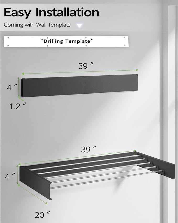 Wall Mounted Clothes Drying Rack 40", Foldable Wall Mount Laundry Rack Folding - Image 6