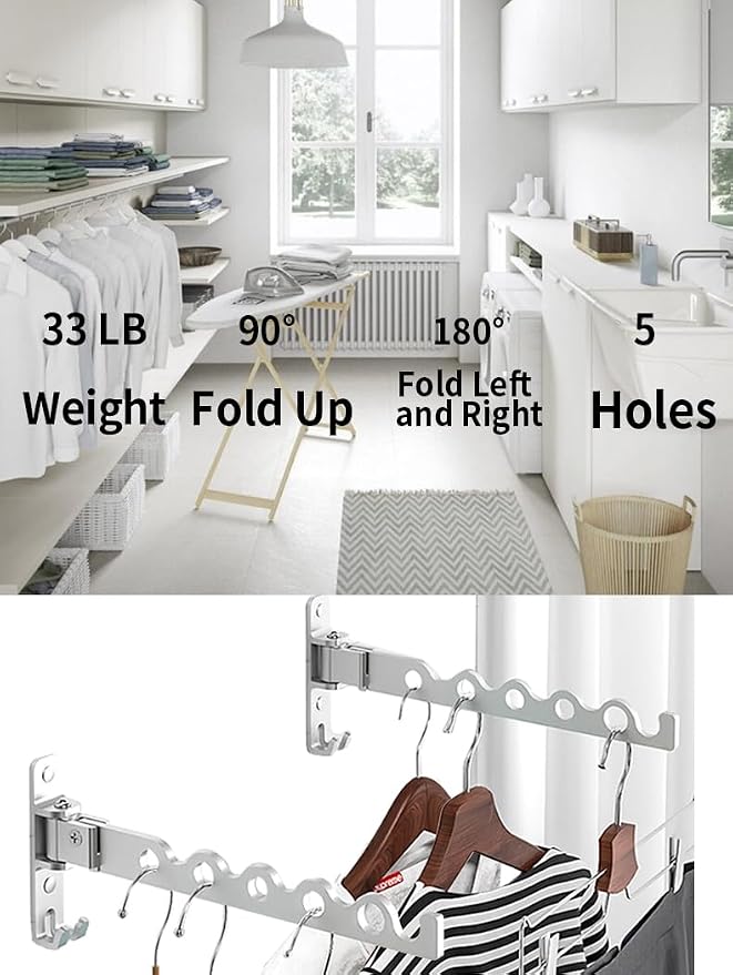 Dr.DJ Wall Hanger for Clothes, Coat Hanger Wall Mounted Silver Retractable - Image 2