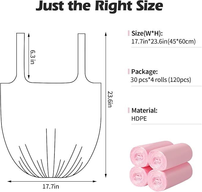 2-4 Gallon Portable Trash Bags, Bedroom Trash Can, Strong Trash Bags（Pink） - Image 4
