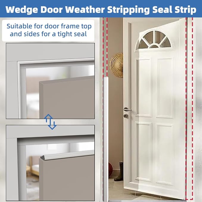 Wedge-Shape Window Weather Stripping Door Frame Seal Strip 2Pcs×196" White - Image 4