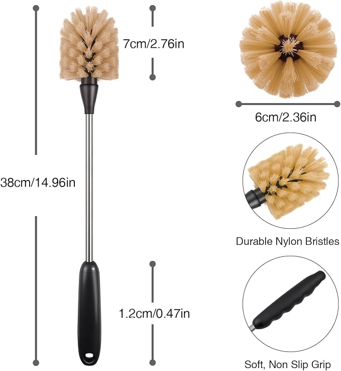 Bottle Brush, 15-inch Stainless Steel Long Handle Cleaning Brush, Kitchen - Image 3