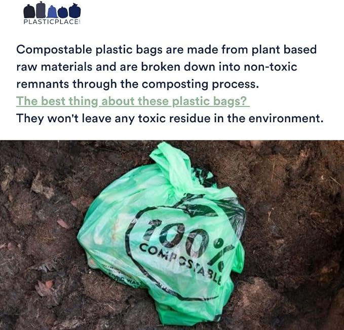 Plasticplace 12-16 Gallon Compostable Trash Bags │ 1Mil │ Green Tint Garbage - Image 2
