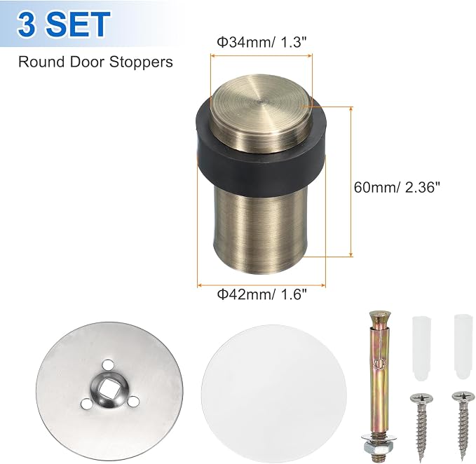 PATIKIL 3Set Round Door Stoppers, 60mm Stainless Steel Door Stop Doorstop Wedge - Image 2