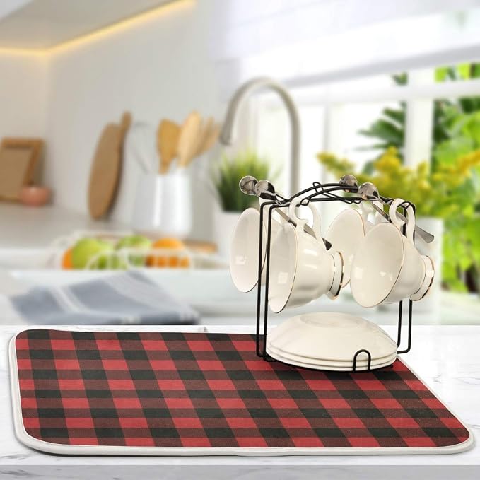 Red and Black Buffalo Plaid Dish Drying Mat 16x18 - Image 5