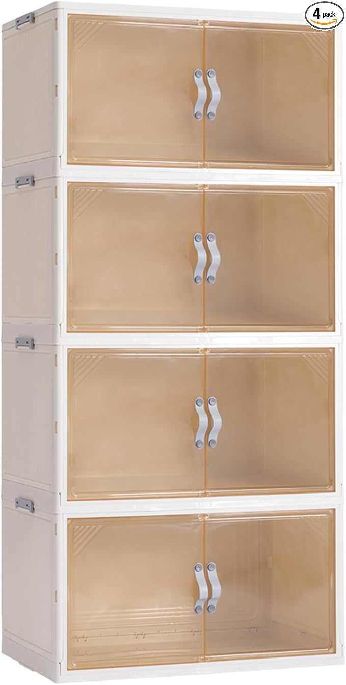 AHEONLAR 4 Pack Plastic Storage Bins - 388QT Foldable Stackable Storage Bins by AHEONLAR