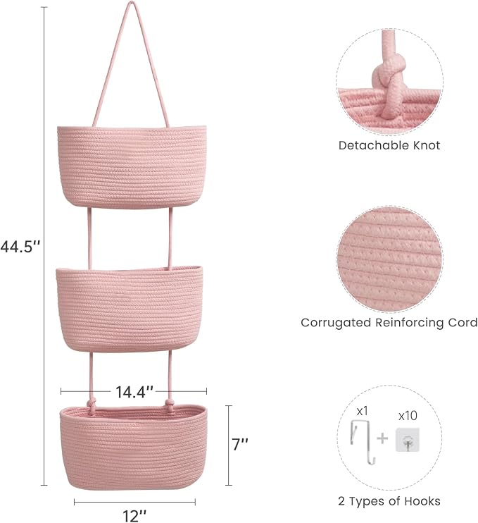 TeoKJ 3-Tier Wall hanging Storage Bags, Over the Door Organizer, Decorative - Image 2