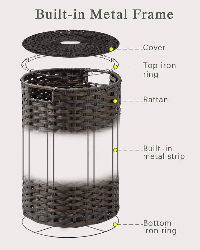 Laundry Basket with Lid Round Rattan Laundry Hamper with Lid and Handles 29.1 - Image 8