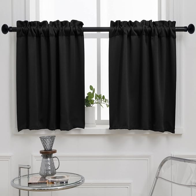 Pickluc Black Cafe Curtain 36 Inches Length, Rod Pocket Small Kitchen Curtain by PICKLUC