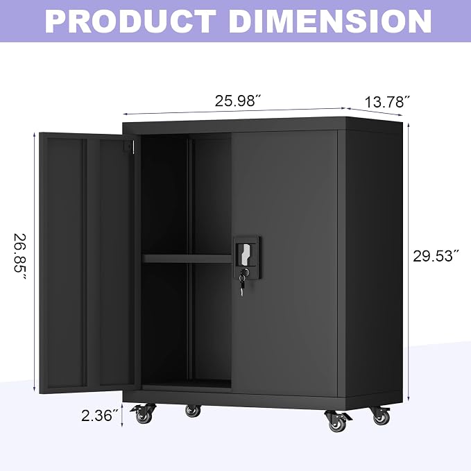 Metal Cabinet with Wheels, Steel Cabine with Locking Doors, Small Cabinet with - Image 3