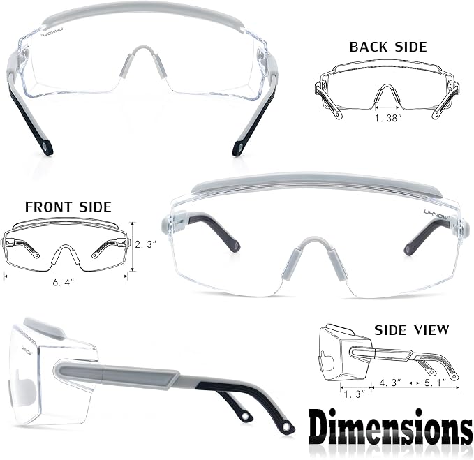 UKNOW Safety Goggles Over Glasses, Safety Glasses Anti Fog Wraparound Eye - Image 5