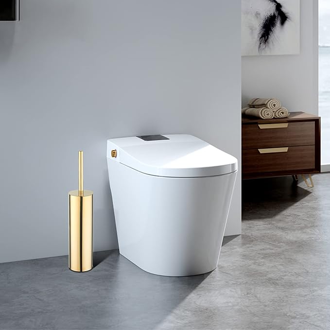Toilet Brush and Holder Set Gold Stainless Steel, 304 Heavy Duty Round Toilet - Image 3