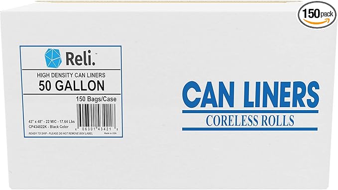 Reli. Premium 50 Gallon Trash Bags | 150 Count | Made in USA | Heavy Duty | by Reli