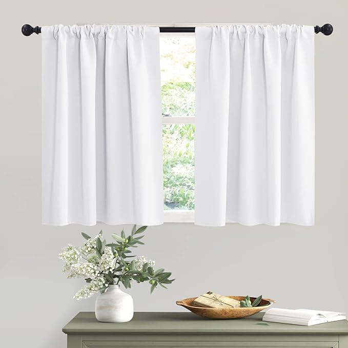 RYB HOME Curtains for Bedroom 63 inches Long, W 34 x L 63, Pure White, 2 Panels by RYBHOME