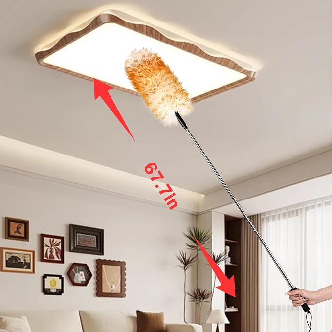 Lambswool Extendable Duster, 67.7Inch Telescoping Feather Dusters - Image 5