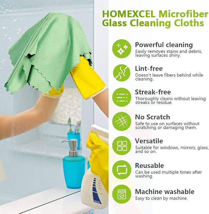 HOMEXCEL Microfiber Glass Cleaning Cloths-6PK, Stainless Steel, Premium - Image 3