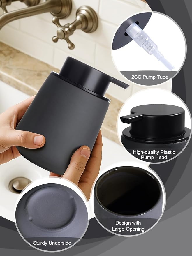 INGOFIN Ceramic Lotion Dispenser - 12oz Refillable Hand Soap Dispenser Bathroom - Image 5