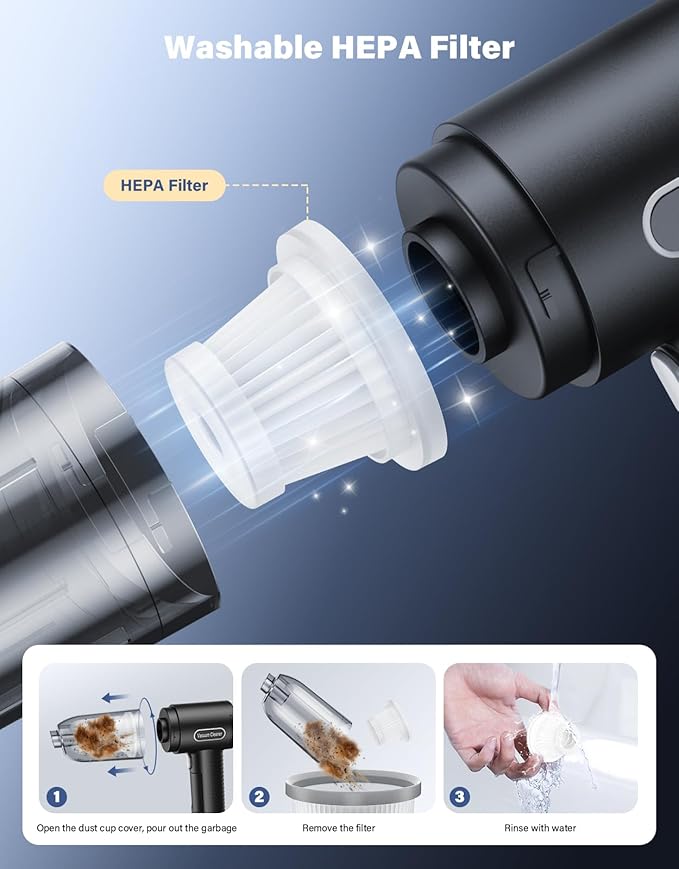 Car Vacuum Portable Cordless, 16000Pa Handheld Vacuum Mini Vacuum Cleaner High - Image 8