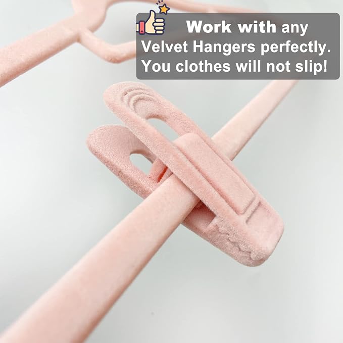 Light Pink Velvet Hanger Clips, Non-Slip Strong Hanger Clips - Image 5