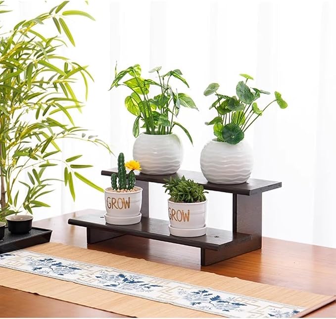 2 Tier Wood Desktop Ladder Storage Rack, Bamboo Wooden Storage Shelf - Image 4
