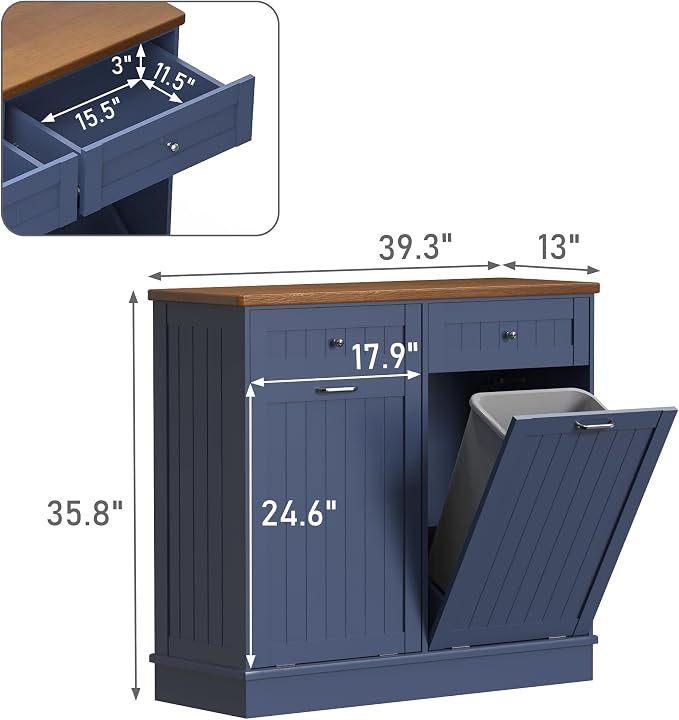 Betterhood Tilt Out Trash Cabinet 10 Gallon Wooden Free Standing Laundry Sorter - Image 3
